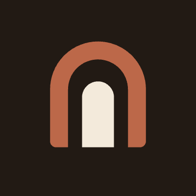 Patio avatar, reverse mark on espresso: terracotta arch, bone door